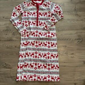 Womens Hanna Andersson Red and White Reindeer Pajama Dress